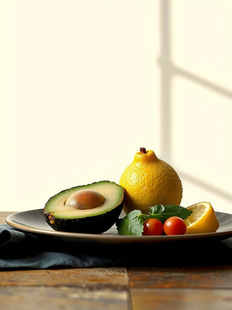 Ilustracja botaniczna cytryny i awokado